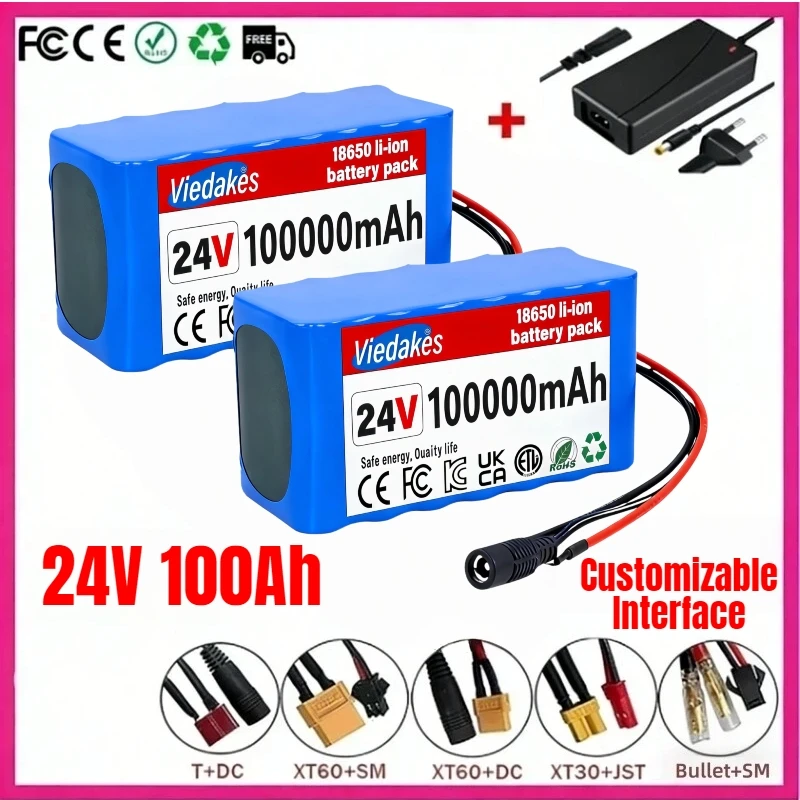 

24V 7S3P 100000mAh Li-ion Battery Custom Connector with BMS protection & 29.4V Charger Fast Shipping 24V Lithium-Batterie