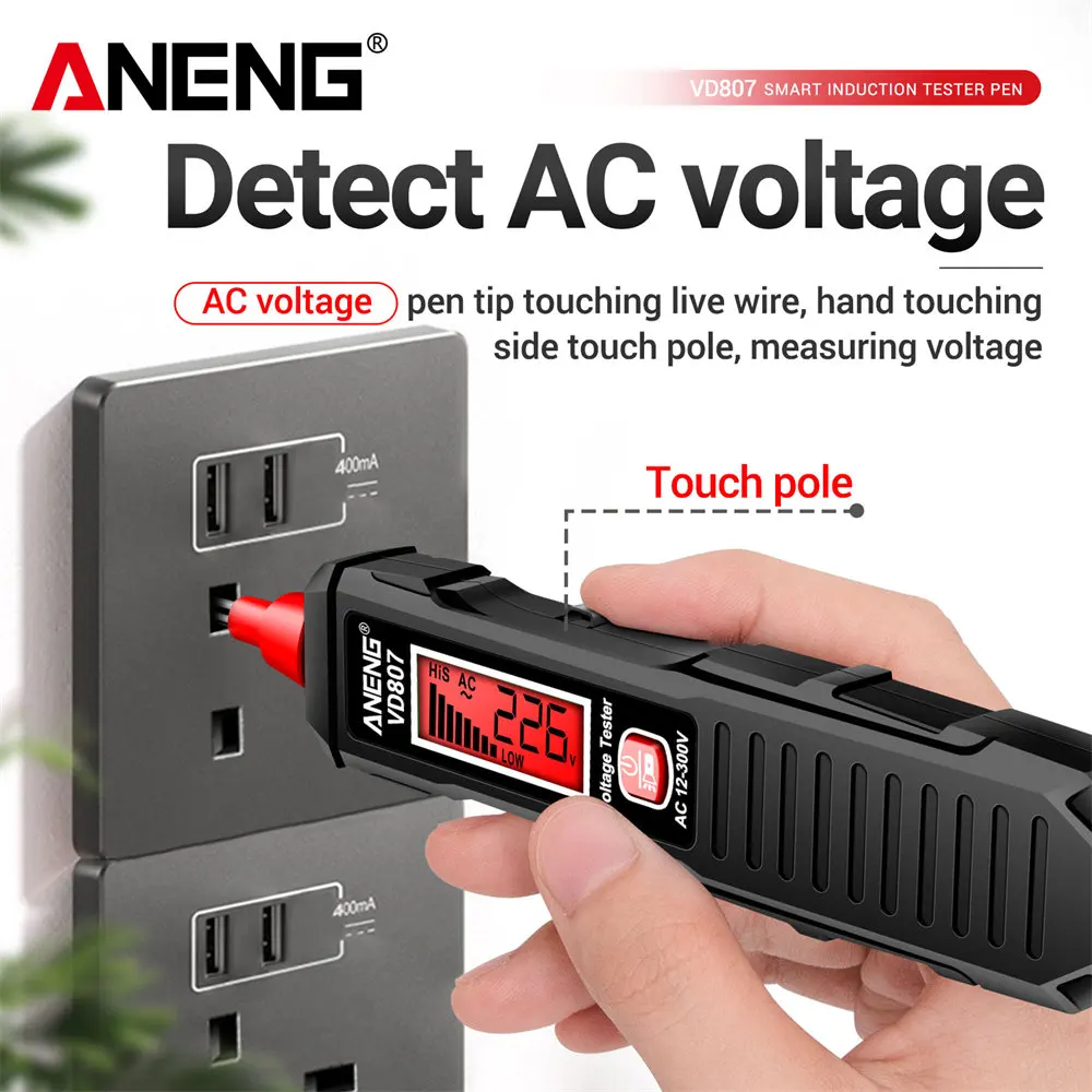 ANENG VD807 Penna Tester di Induzione Intelligente AC 12-300V Tester di Tensione NCV Sensore Rilevatore di Filo 50/60Hz Strumento Elettricista Professionale