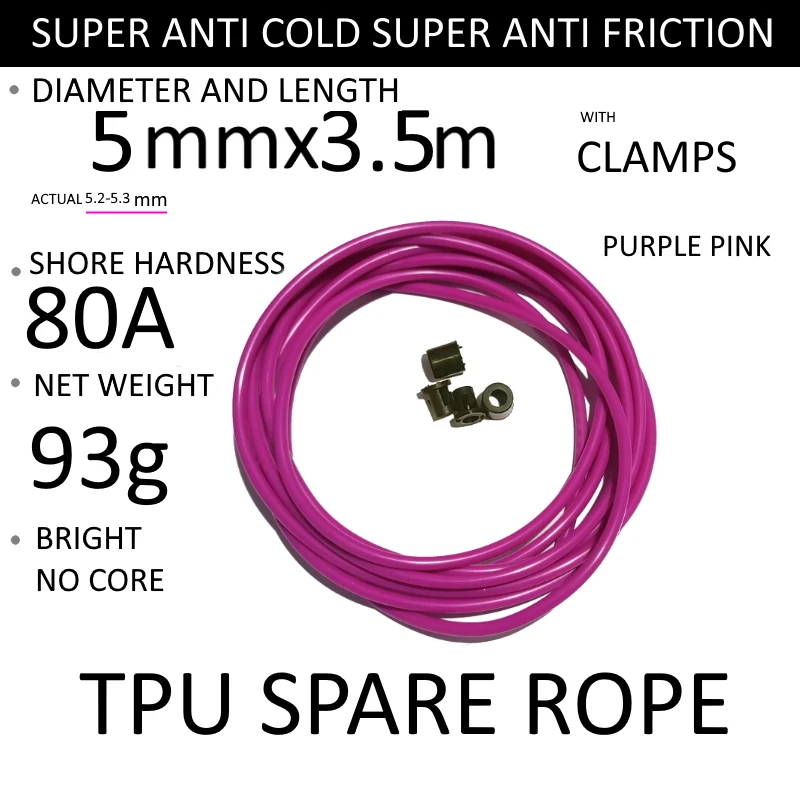 NEVERTOOLATE PVC TPU 3 3.5 meter length 80A 90A hard soft 5mm 6mm solid  jump skip rope backup spare rope no tangle replace