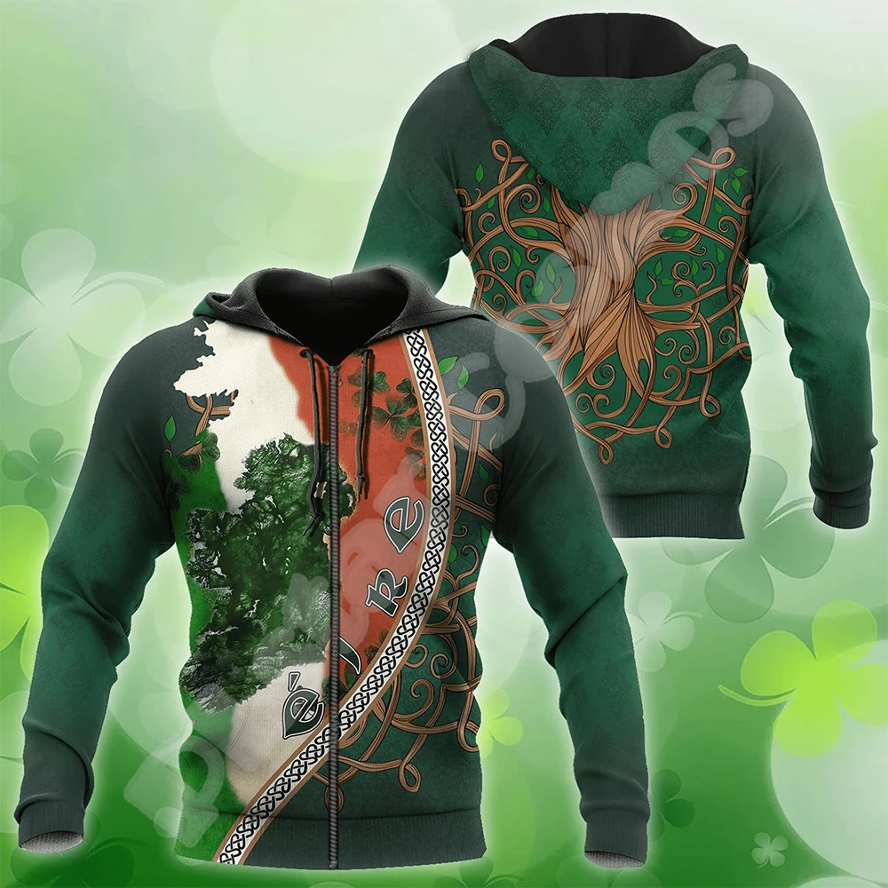 NewFashion Country Flag Ireland Clover Irish St.Patrick Tattoo Vintage 3DPrint Pullover Funny Harajuku Casual Jacket Hoodies X27