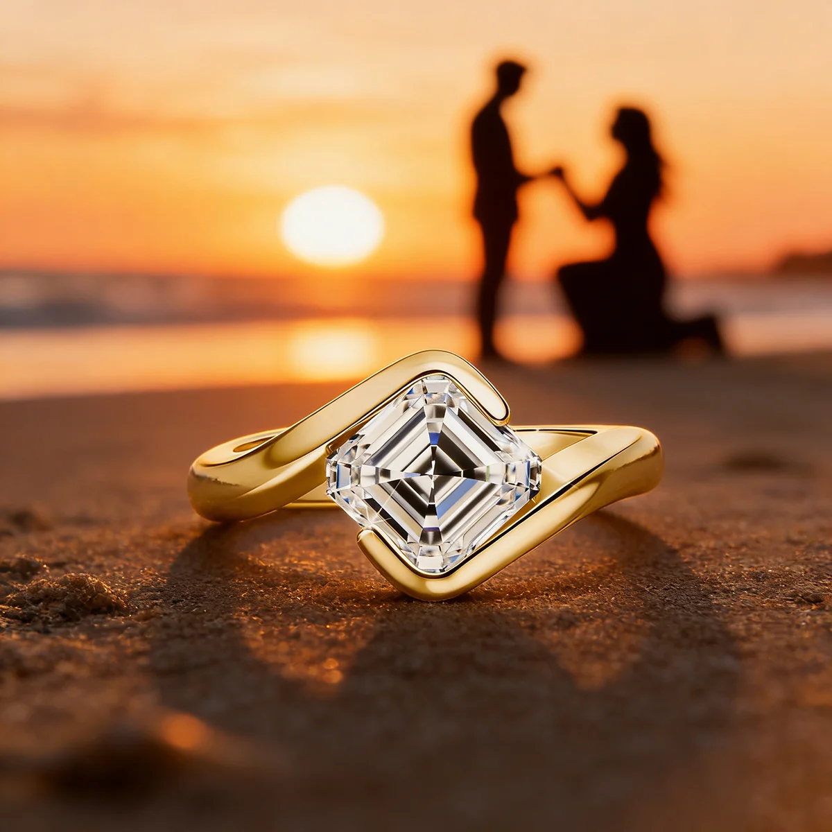 Simple 2ct Moissanite Stacked Ring 14k Gold Filled Asscher Cut Twist Shank Eternity Engagement Band Valentine's Jewelry for Her