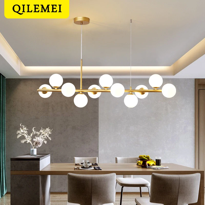 

Modern Glass Ball Lampshade Pendant Light Long Kitchen Chandeliers Light for Table Office Hotel Restaurant Home Decor Luminaires