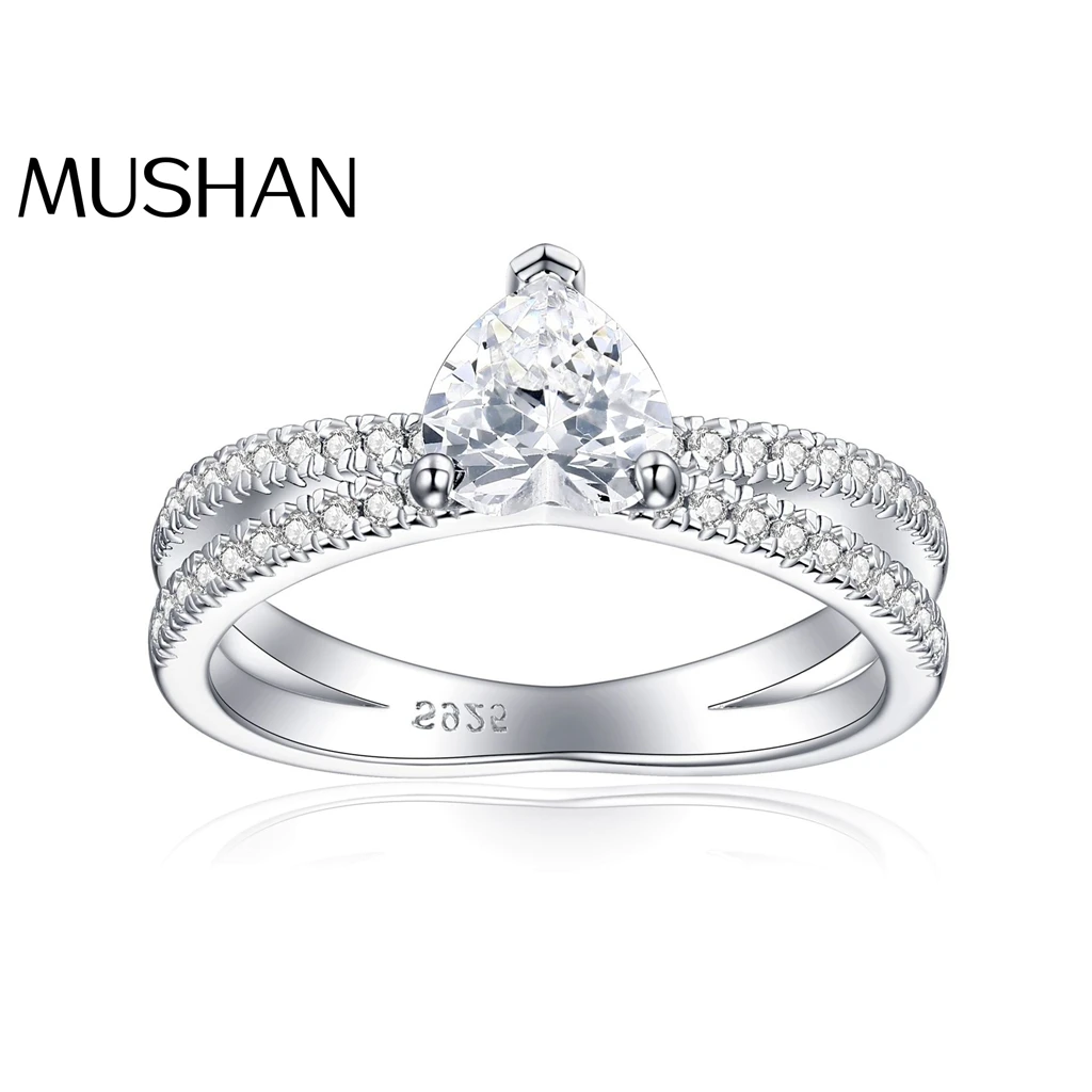 

MuShan Luxury Jewelry 925 Sterling Silver Ring Cubic Zirconia 7A Grade Pear Party for Girls 18K Gold Plated Fine Jewelry Rings