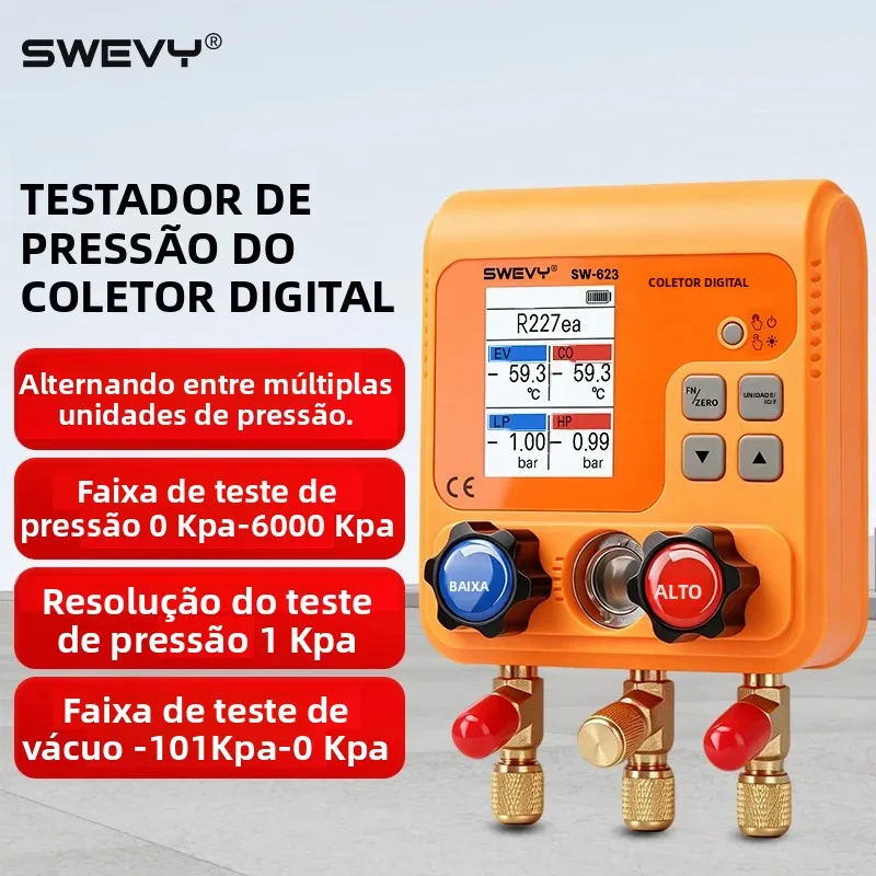 SWEVY SW-623 Testador Digital de Pressão de Manifold 0-6000 Kpa Medidor de Vácuo HVAC