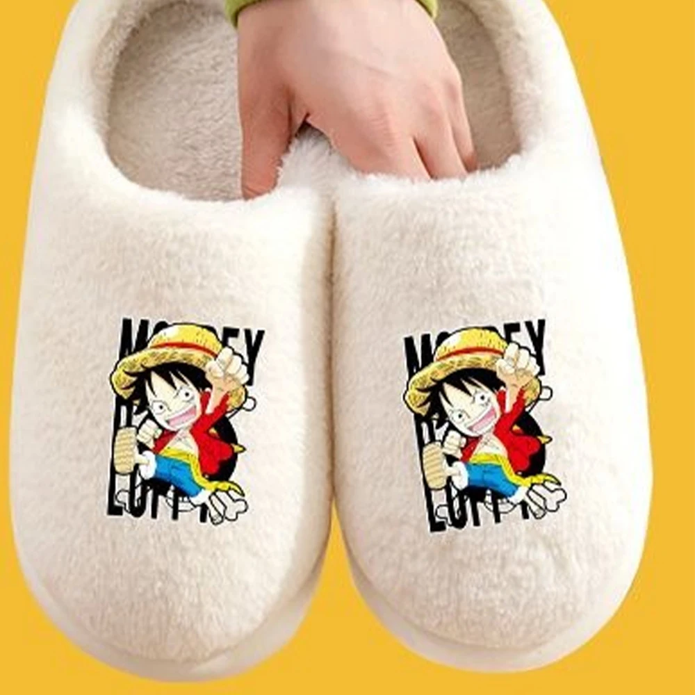 

Anime Warm Plush One Piece Luffy Slippers Soft Fuzzy Indoor House Shoes for Men Women Cozy Cartoon Winter Home Slippers Kawaii