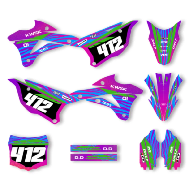 

Powerzone Full Set Motorcycle Graphics Decals Stickers Kits for Kawasaki KX85 KX100 2014-2021 Number Name Custom