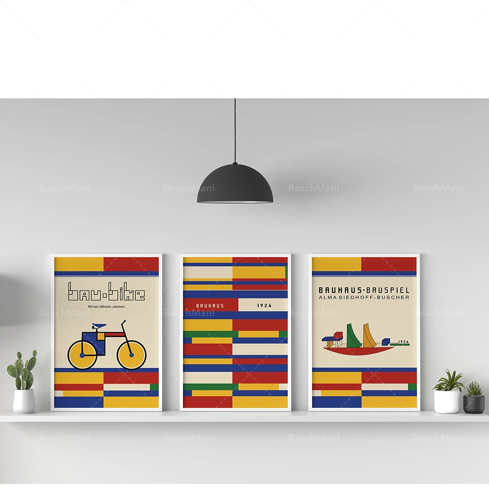 

Bauhaus abstract geometric lines, bike nordic wall art canvas painting poster and print picture for living room decor