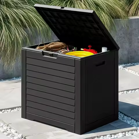 Uforic 31 Gallon Outdoor Lockable Deck Box,Waterproof Resin Deck Box,Black