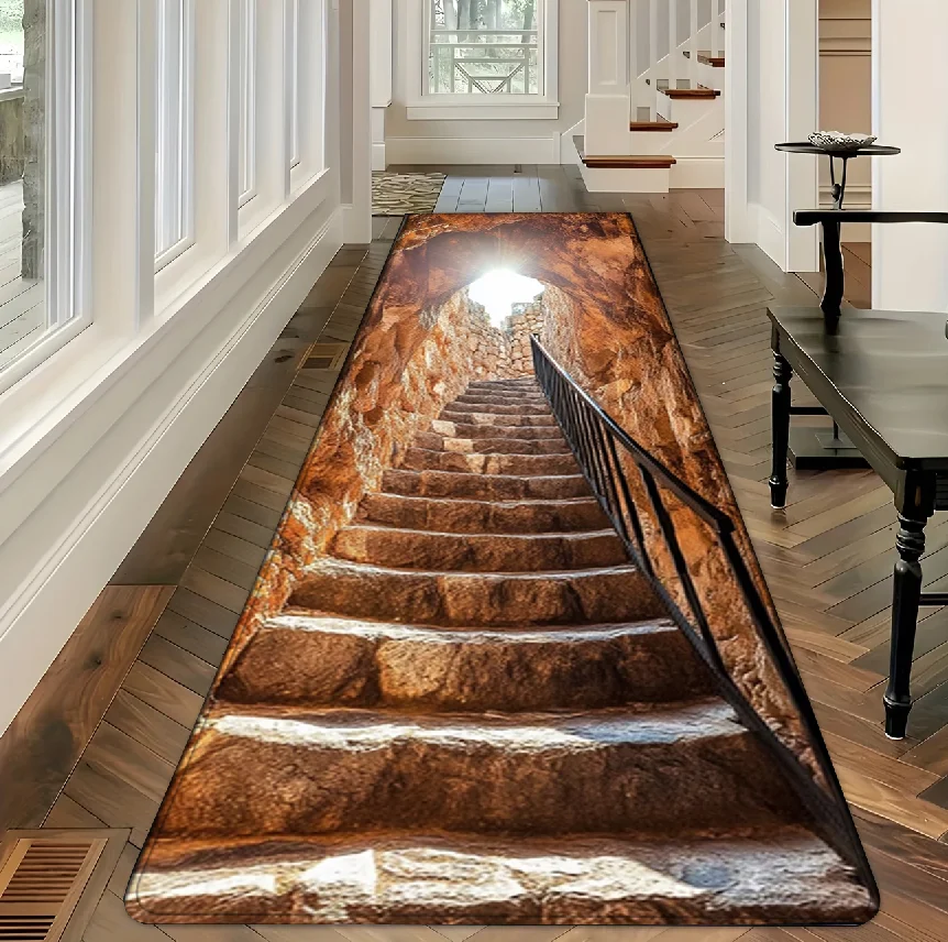 1pc Rug Carpet Mat Non-Slip 3D Stone Stair Cave Runner Rug for Hallway Entryway Bathroom Living Room Bedroom Kitchen Home Decor view 3