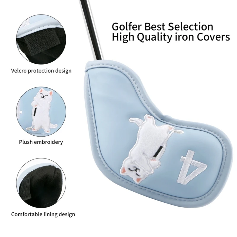 Funda protectora cabeza hierro para Golf, funda protectora con patrón gatos, Protector cabeza caña Golf, 9