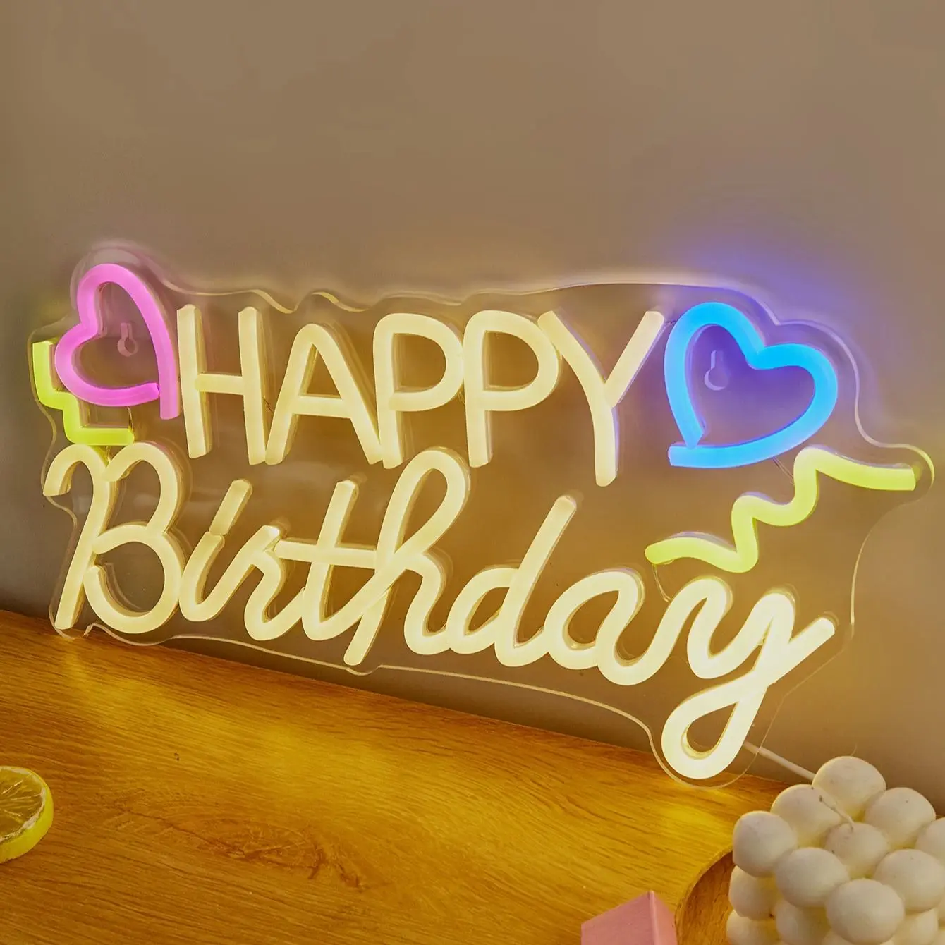 Chi-buy LED Neon Buon Compleanno Insegne al neon alimentate tramite USB Decorazione Lampada Insegne Regalo di compleanno Arte della parete per camera da letto Bar Negozio