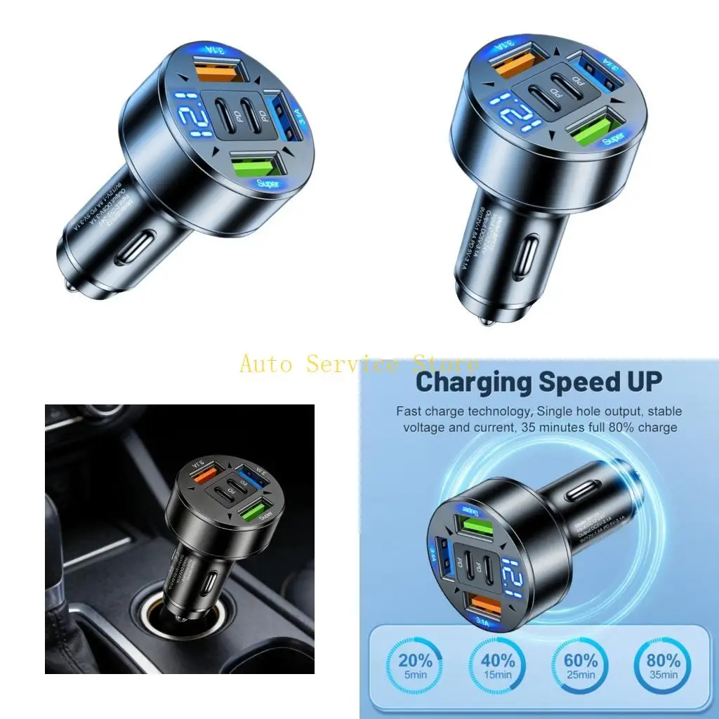 462A Digital Display Car Chargers 5 Ports For Smartphones Tablets Input 12 24V Output 5V 3.1A ABS Aluminum Construction