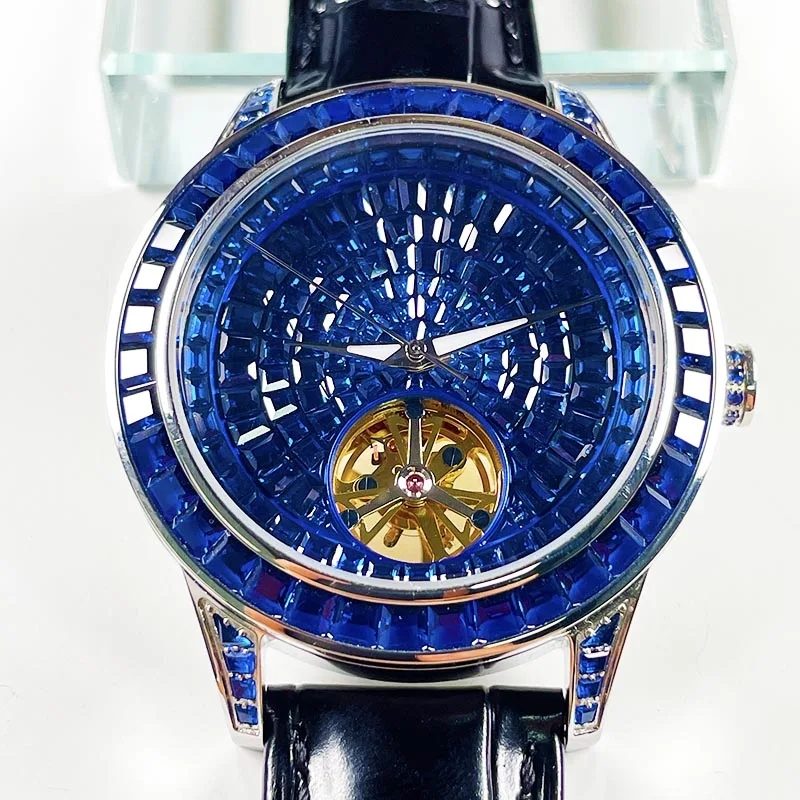 PINDU جديد ساعة ميكانيكية للرجال الماس مضيئة مؤشر الياقوت ساعة اليد للرجال الساعات Montre أوم هدية صندوق P5037