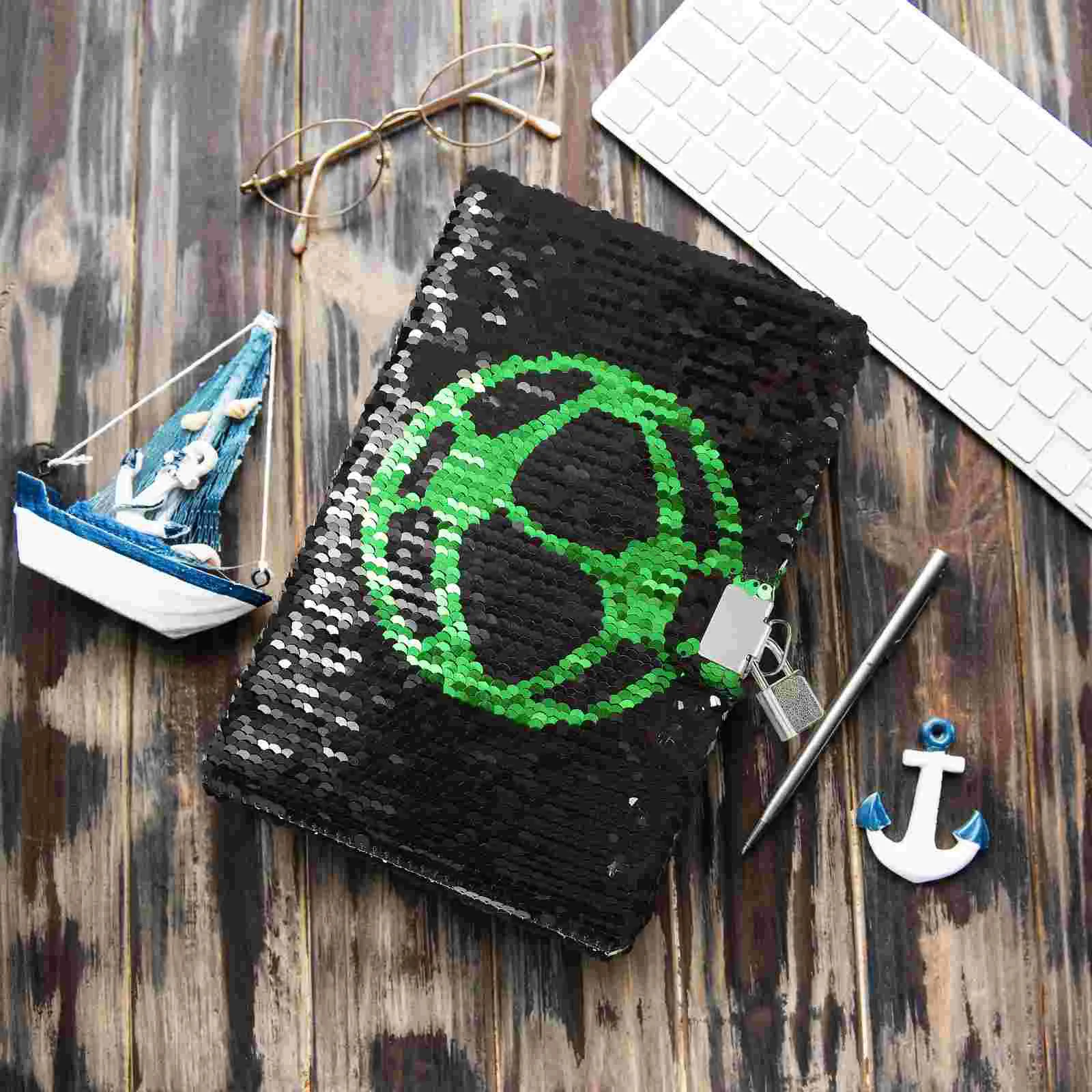 Football Pattern Notebook Sequin Diary Pencil Case Wish Notebooks Kids Journals for Girls