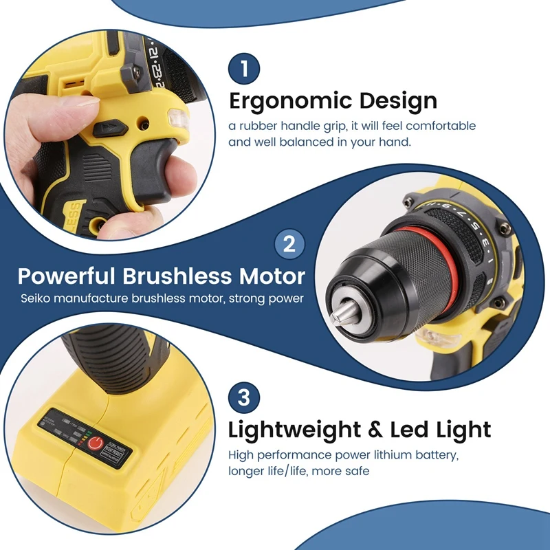 HOT-Electric Drill 3/8Inch 90Nm Cordless Electric Drill Brushless Hand Screwdriver For 18V 21V Battery Power Tools