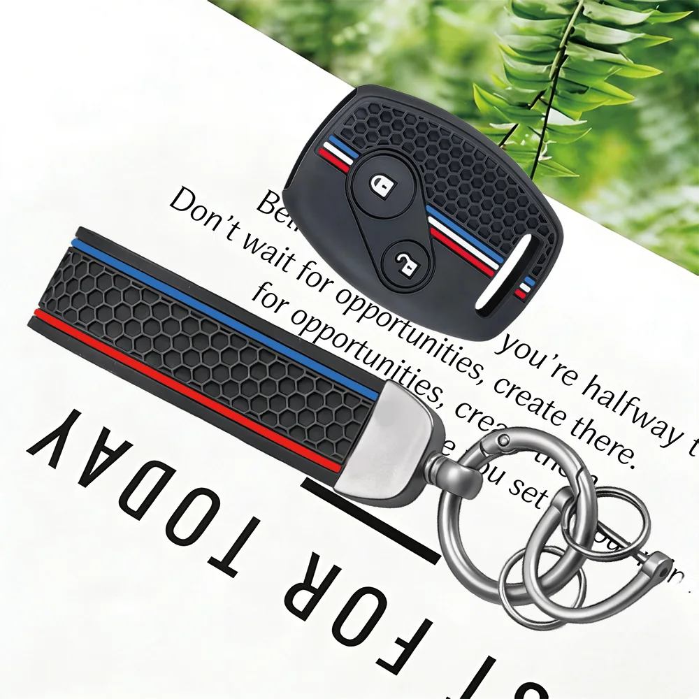 Racing Tricolor Stripes Silicone Key Fob Cover With Keychain For Honda Fit CIVIC JAZZ Pilot Accord CR-V Freed StepWGN Insight