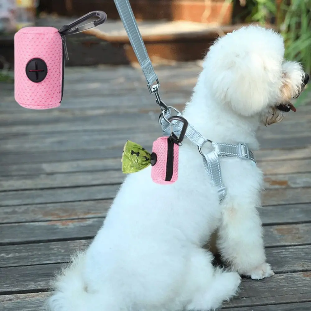 Portable Hanging Dog Poo Bags Dispenser Mesh with Buckle Dog Poop Bag Holder Colorful Pet Garbages Dispensers Hiking