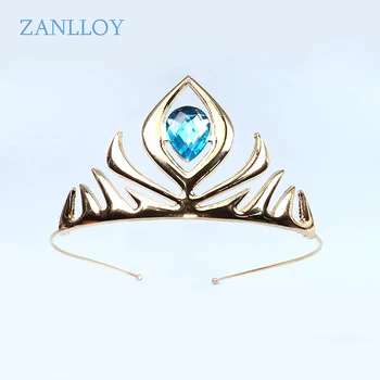 ZANLLOY-어린이 블루 반짝이 크리스탈 공주 파티 크라운, 소녀 파티 헤어 빗 생일 보석 선물 