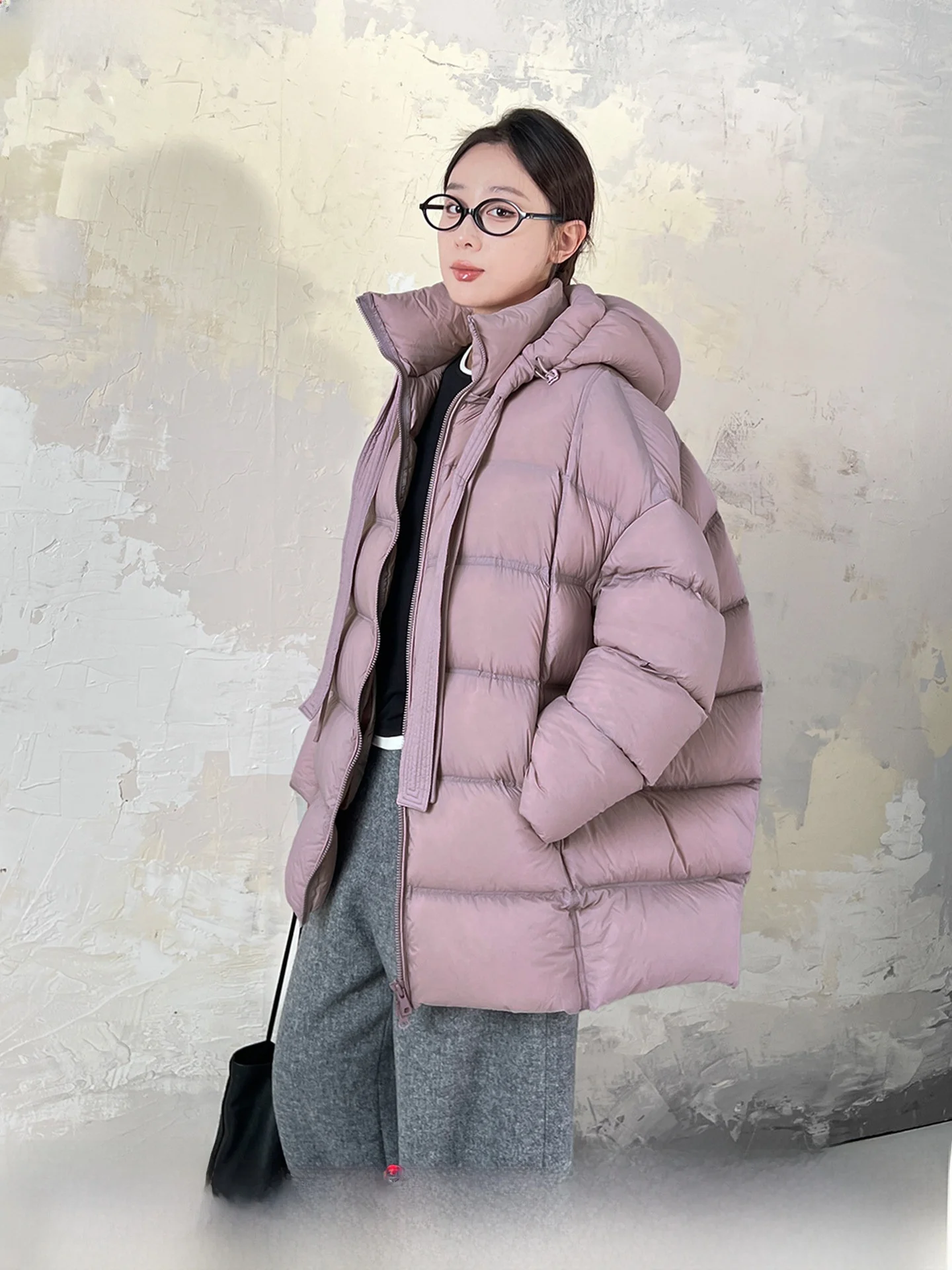 

Thiened 800FP Du down Jaet Hooded Mid-Length Women's Winter Coat Warm Casual Sle Nylon Fabric Turtle Ba Feeling