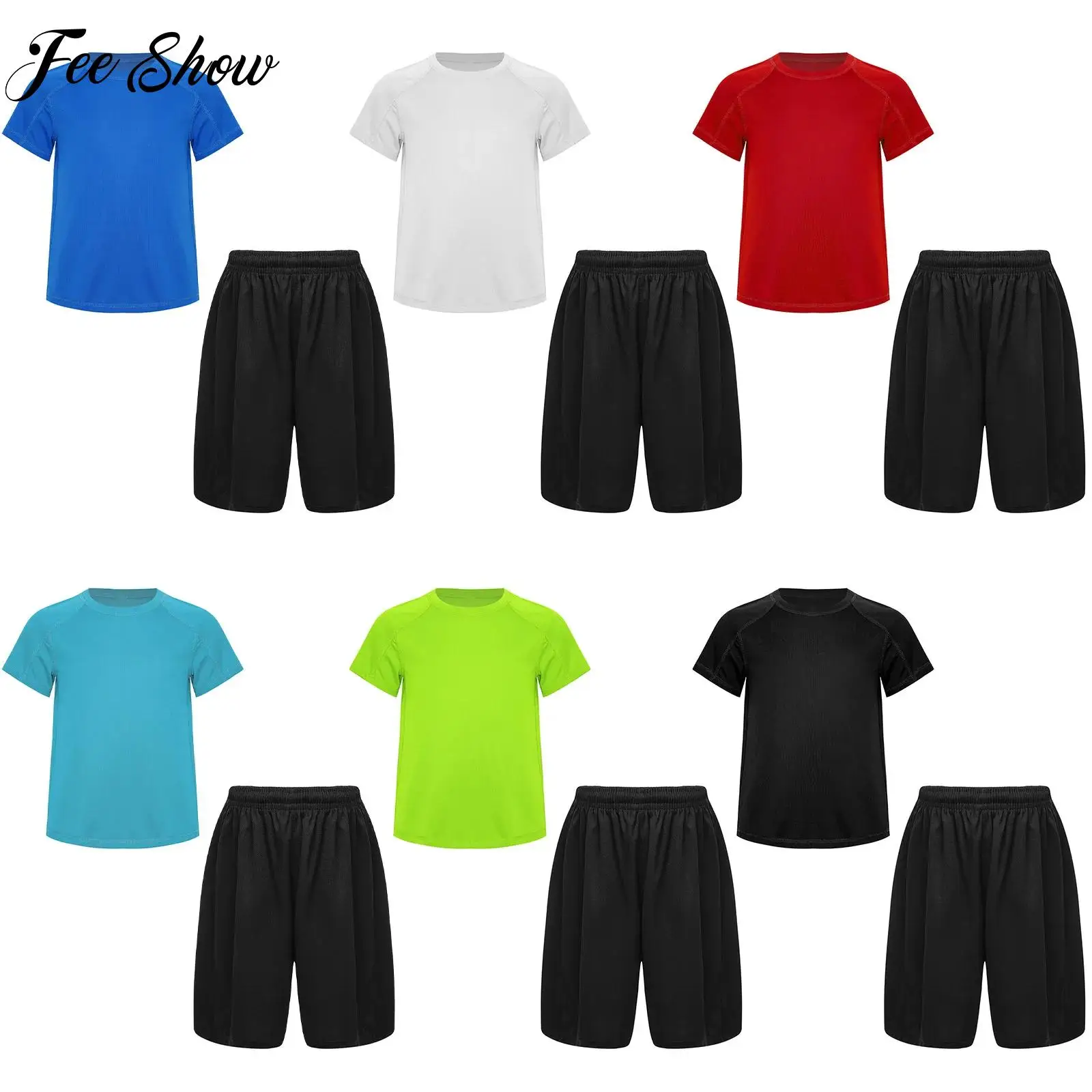 

Kids Boys Solid Color Sportswear Short Raglan Sleeve T-shirt Athletic Shirt Sports Top with Shorts Training Outdoor Active Wear