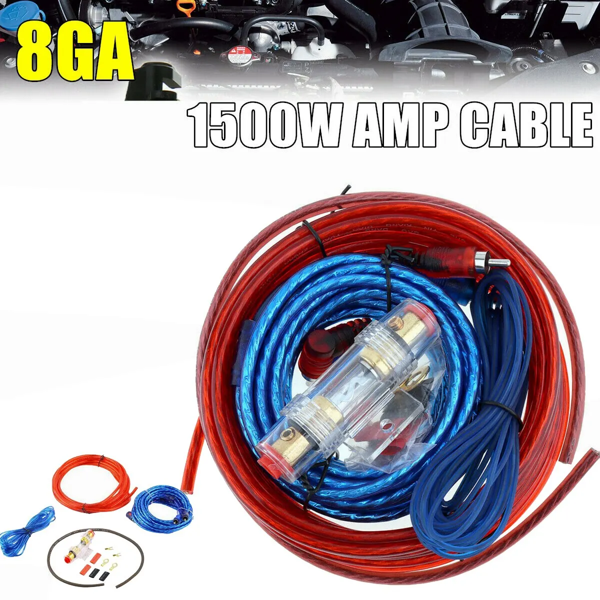 1500W Car Amplifier Installation Wiring Harness Kit 8GA Audio Amplifier Subwoofer Power