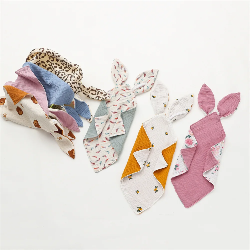 Bavoirs en mousseline pour nouveau-né, tissu pour roter, couette en coton, dessin animé, serviettes pour nourrissons, pour dormir, oreilles de lapin, accessoires pour bébés 4 Bavoirs en mousseline pour nouveau-né, tissu pour roter, couette en coton, dessin animé, serviettes pour nourrissons, pour dormir, oreilles de lapin, accessoires pour bébés 4