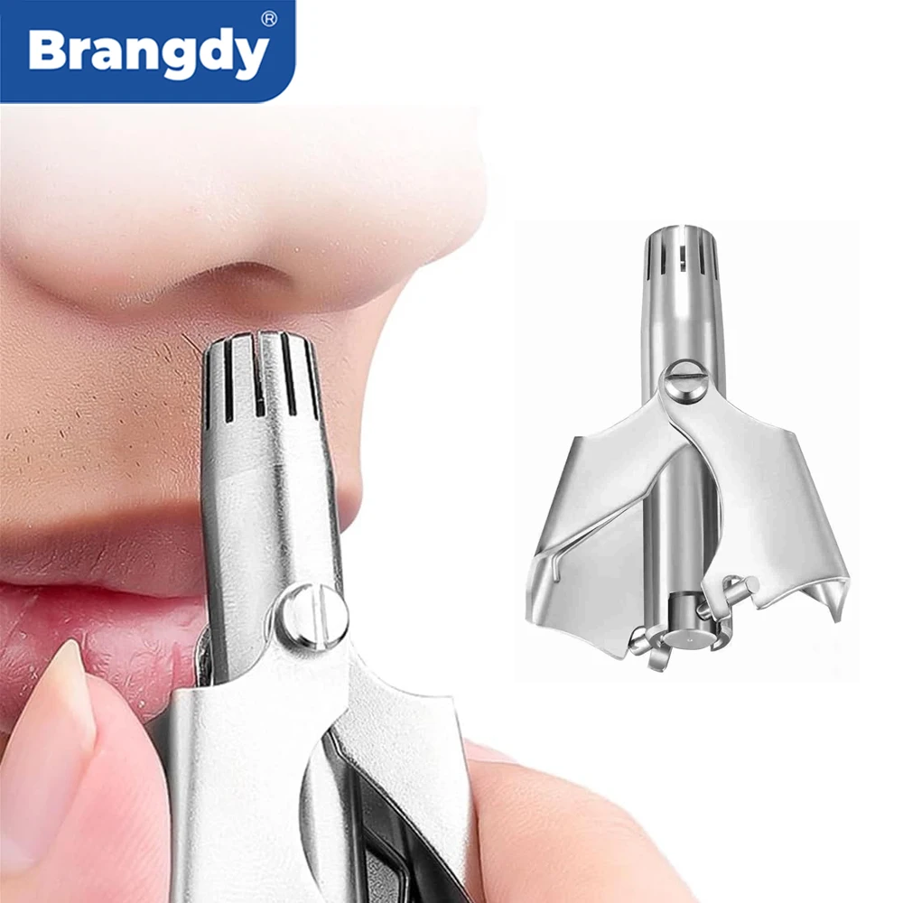 Brangdy Stainless Steel Nose Hair Trimmer Manual Mechanical Shaving Razor Washable Hair Removal Tools with Cleaning Brush