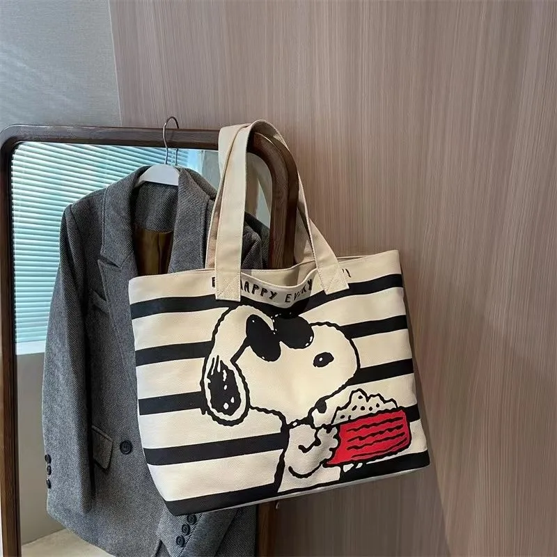 Borsa tote di grande capacità del fumetto dello studente di Miniso Snoopy nuova borsa della mamma stampata versatile borsa della spesa portatile a