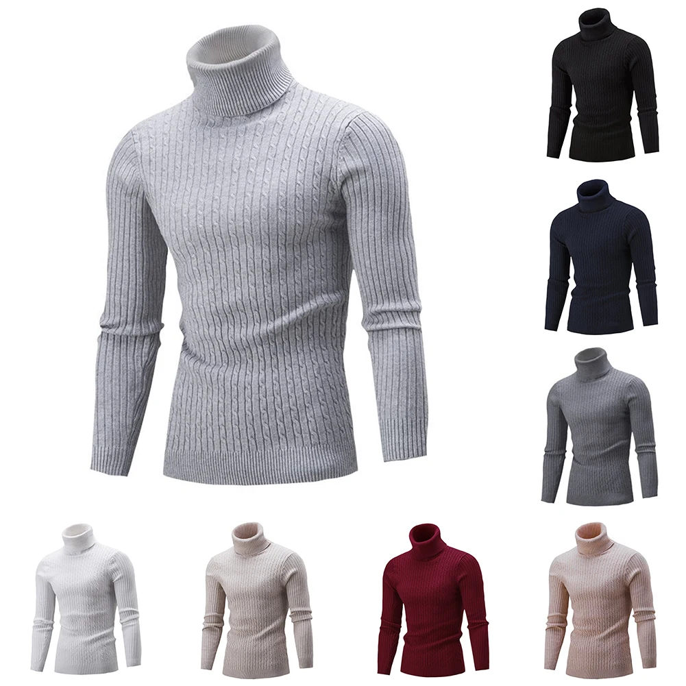 Men\'s Slim Turtleneck Sweater Autumn Winter Warm  Knitting Pullovers Long Sleeve Rollneck Knitwear Men Slim Fit Tops A50