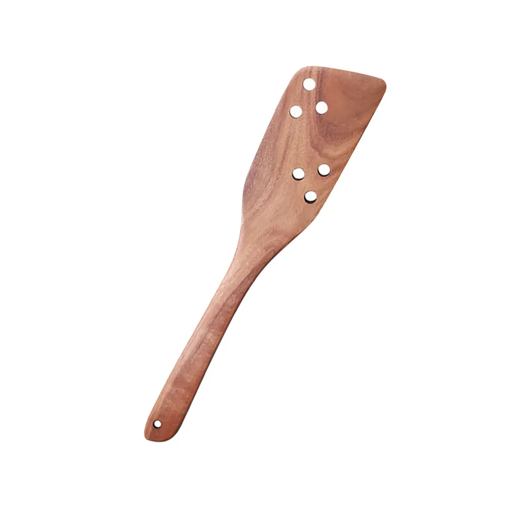 

1pc Teak Wood Spatula Practical Kitchen Utensil Heat Resistant Wooden Stirring Spoon Easy Clean Storage Convenience Baking Tool