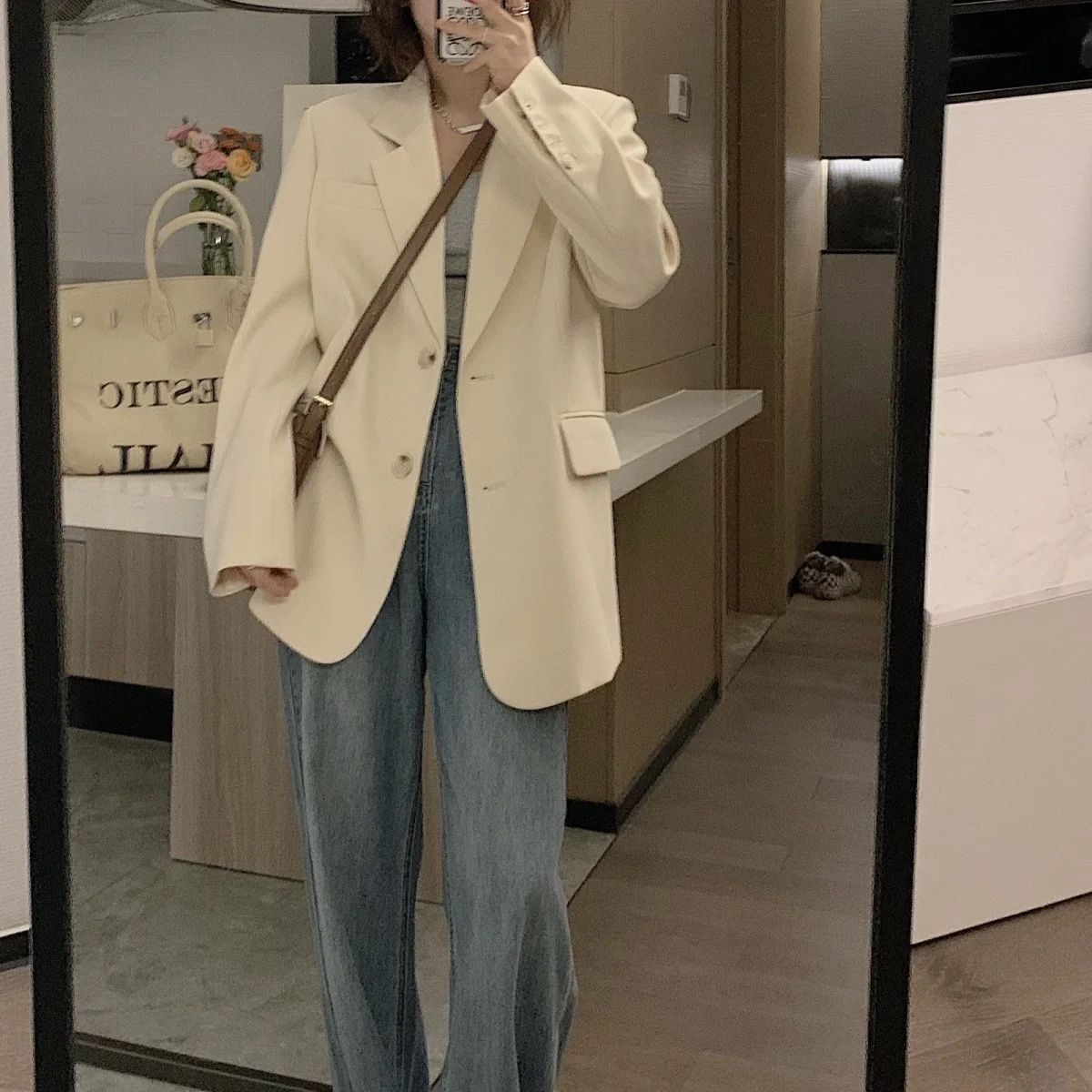 

Ladies Blazers High Quality Hotsweet Outings Waffle Unbuttoned Embroideren Blocked Suitable Midlife Hit Joint Graceful Temper