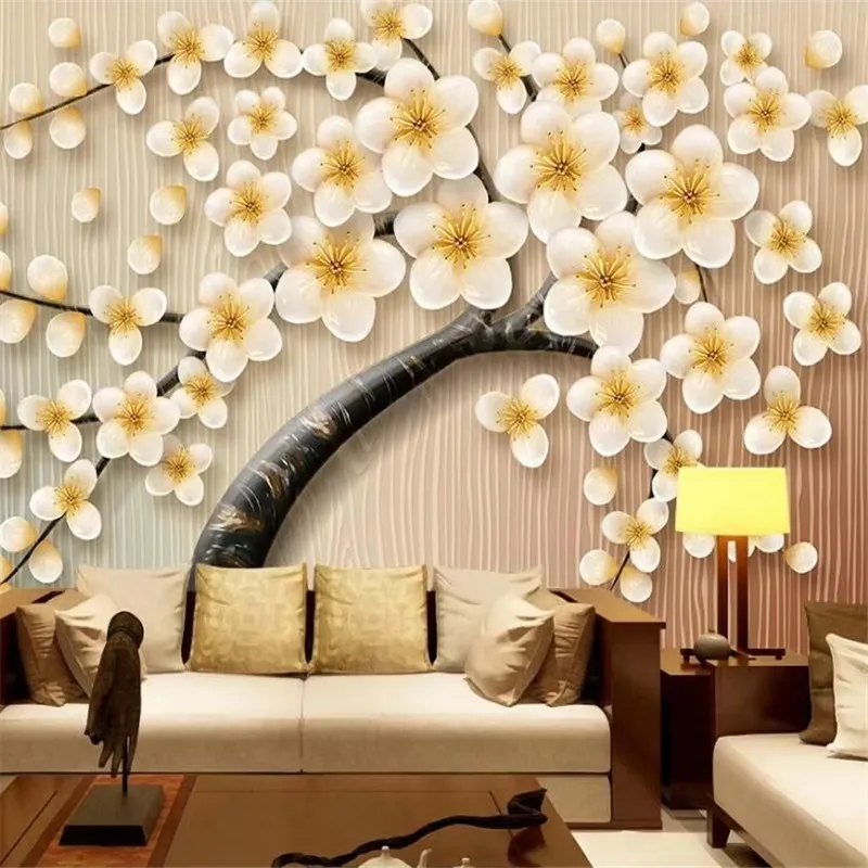 

Custom wallpaper 3D yellow Fortune tree oil painting photo knife painting tooling wealth background landscape elk rich tree