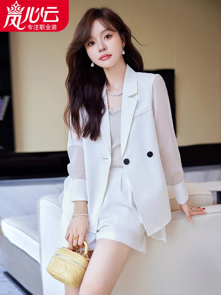 

Graceful fashionable set2024Summer New Slimming Sun Protective Suit Jacket High Waist Shorts Western Style Two-Piece Suit Tide