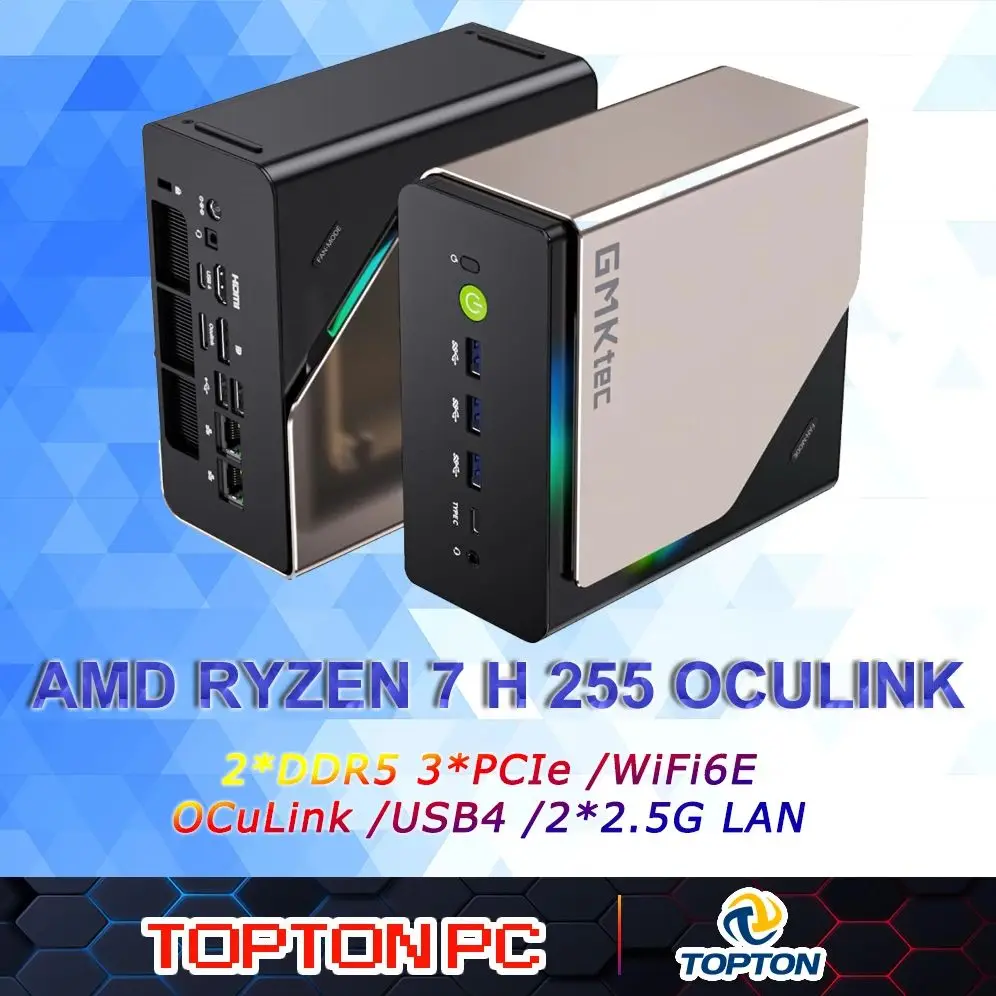 GMKtec NucBox K12 Игровой мини-ПК AMD Ryzen 7 H 255 OCuLink USB4 2 * DDR5 3 * PCIe 2 * 2,5G LAN RGB Настольный компьютер Windows 11 WiFi6E