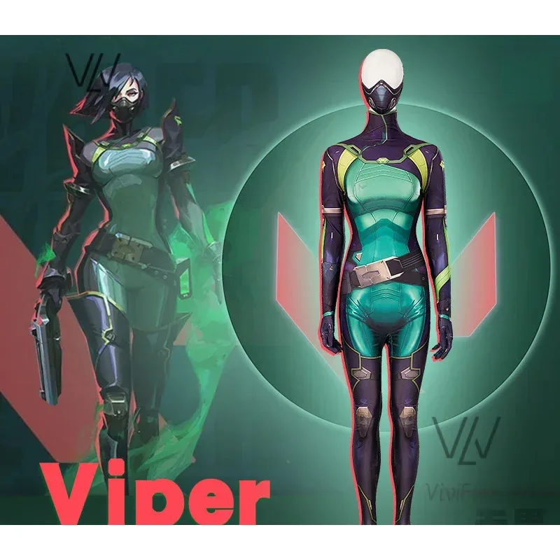 XT8Game VALORANT ارتداءها النساء الفتيات الأفعى سابين قاتل الأفعى تأثيري هالوين زي شعر مستعار بذلة قناع @ XT6!