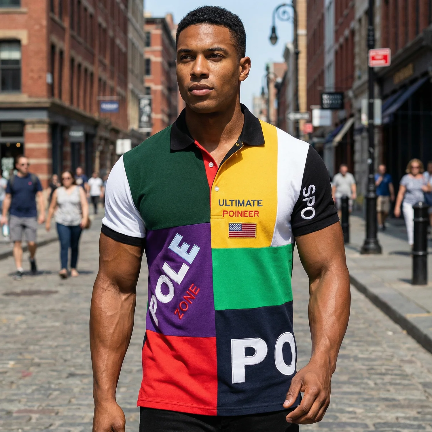 

Men's polo shirt USA Royal short casual sport party high-end cotton embroidery luxury contrast Multicolor stitching original