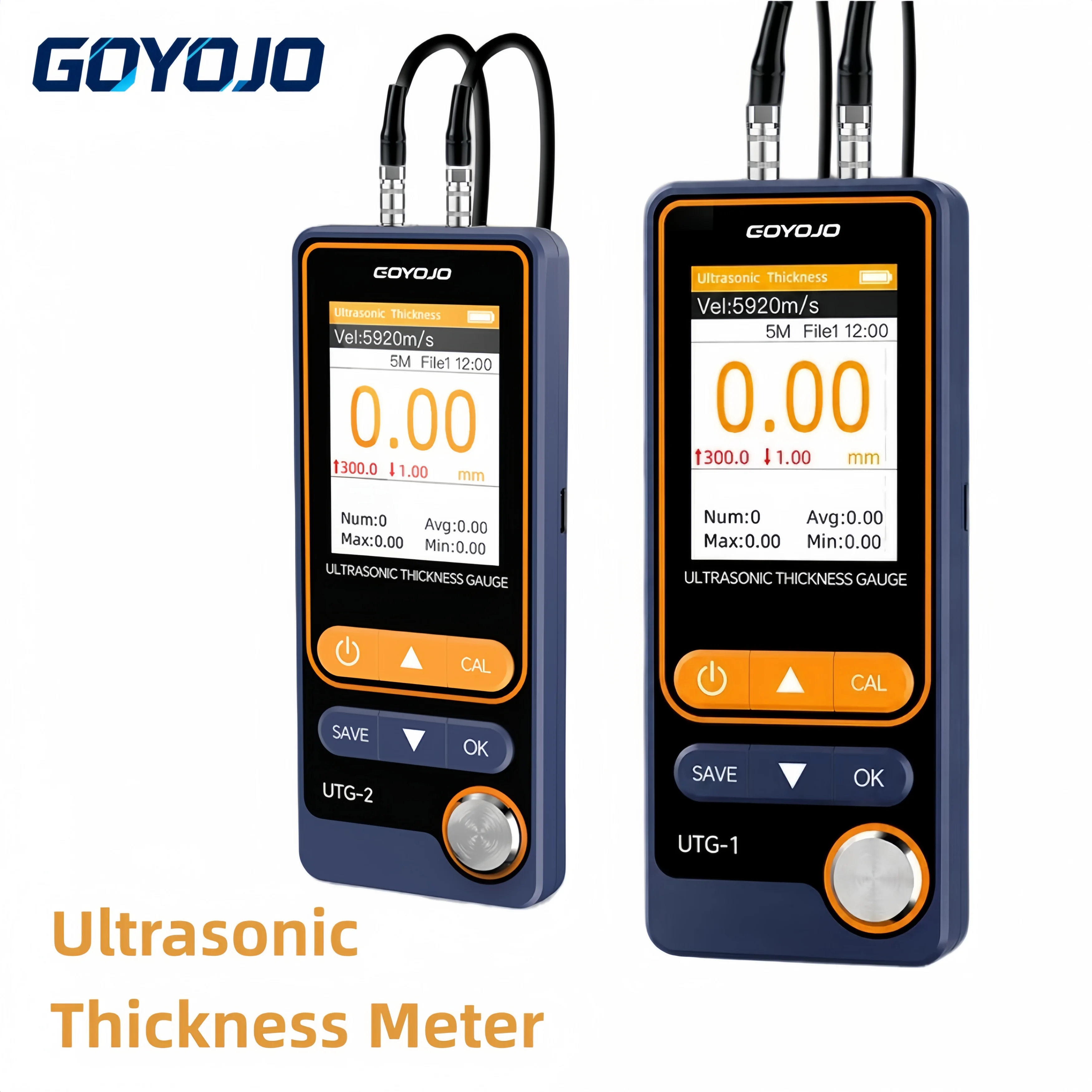 Medidor de Espesor Ultrasónico GOYOJO UTG-1 UTG-2, Probador de Espesor de Metal para Acero y Hierro Fundido, Rango de Medición de 1-300 mm, Exportación de Datos a PC