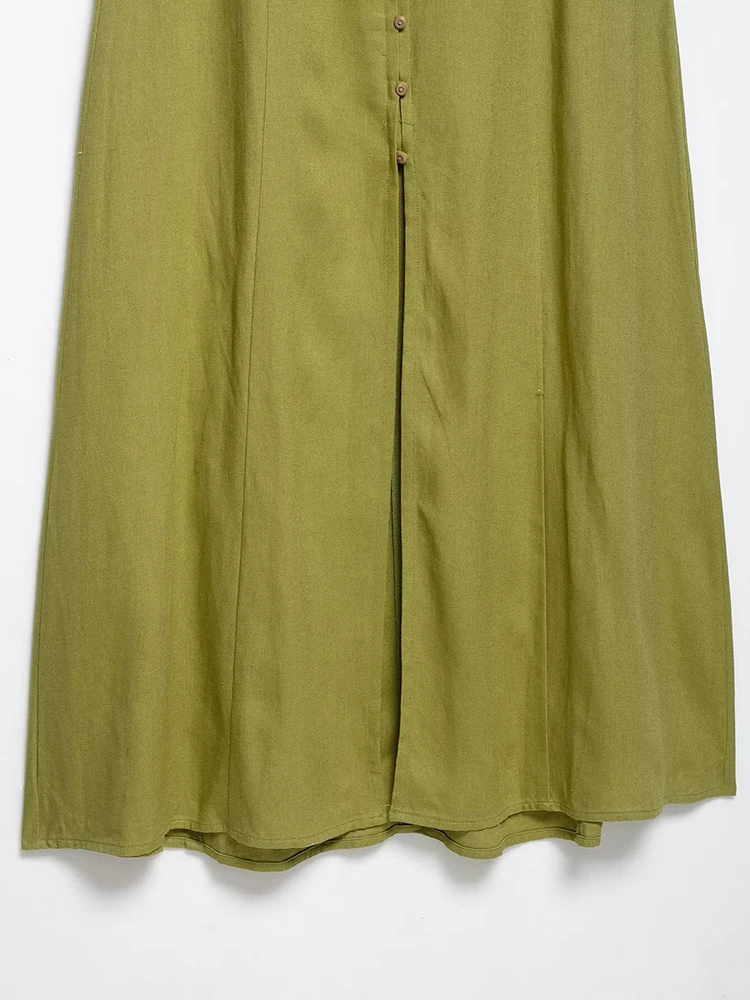 SIYANG Women Fashion Solid Single Breasted Back Zipper Midi Dress Vintage Square Collar Sleeveless Female Chic Lady Dresses