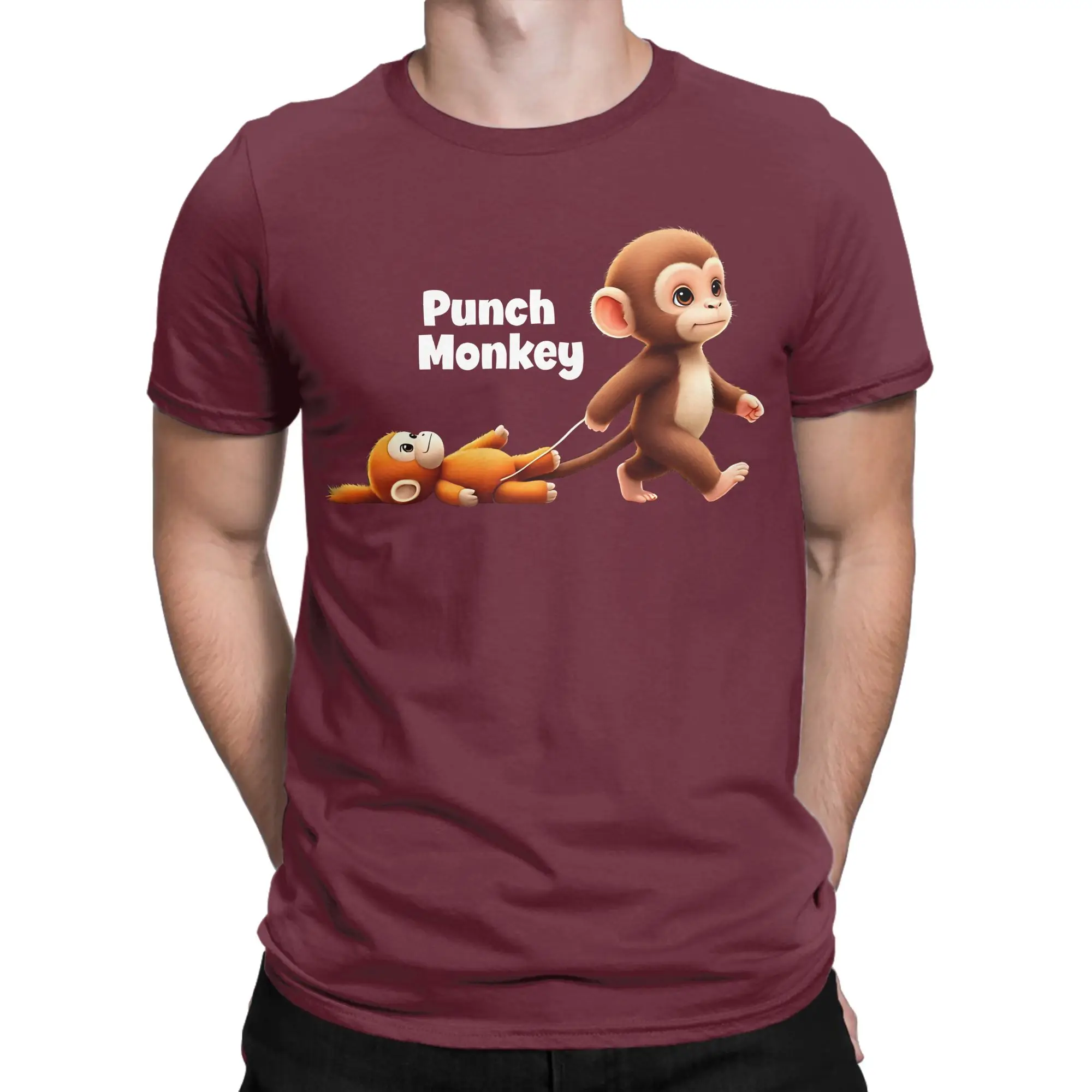 Punch Monkey  T Shirt Men's 100%Cotton Tops Aesthetic Animal Crewneck Short Sleeve