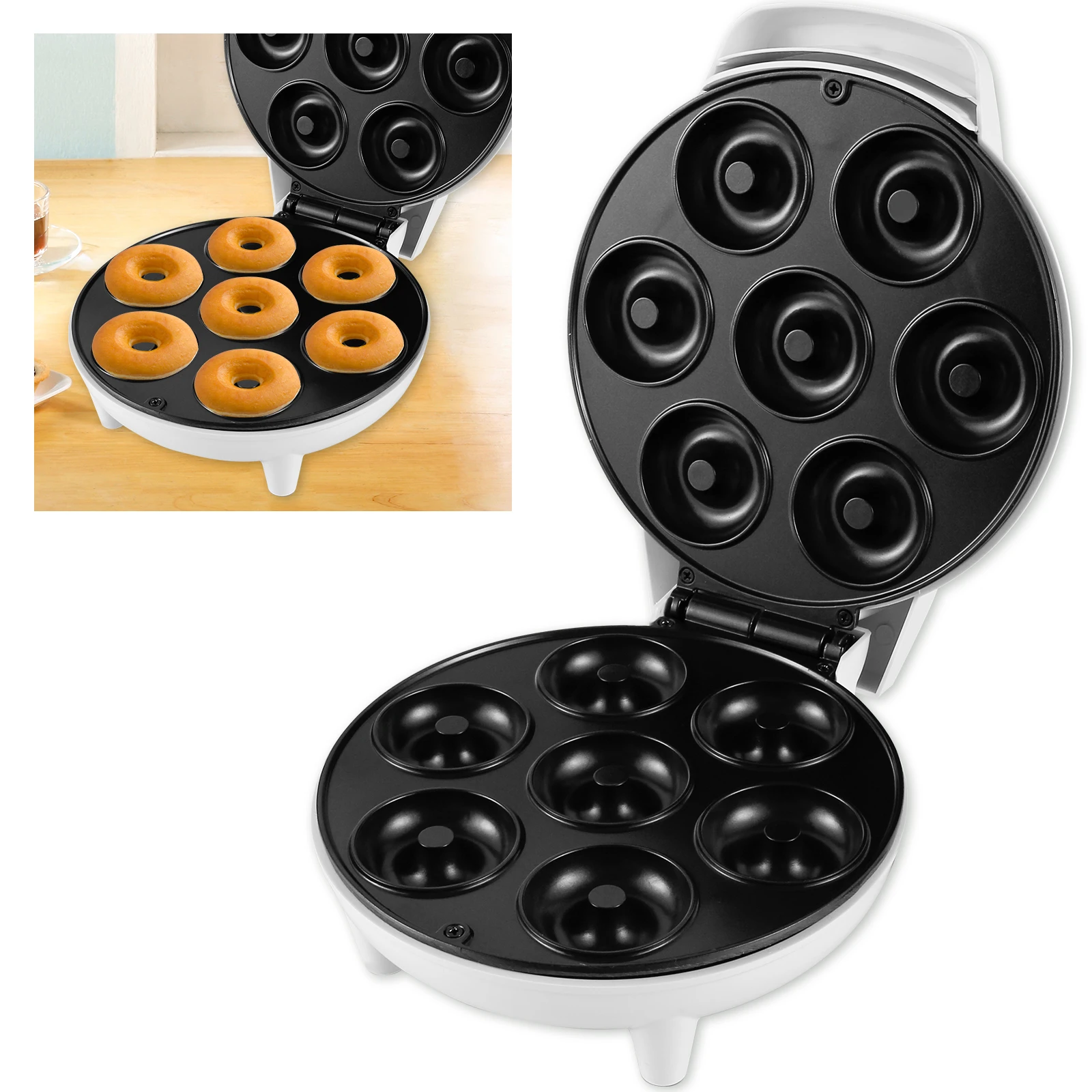 

Mini Doughnut Maker 1200W Non-Stick Donut Maker Machine 7 Holes Round Electric Doughnut Maker with Anti Slip Feet for Kitchen
