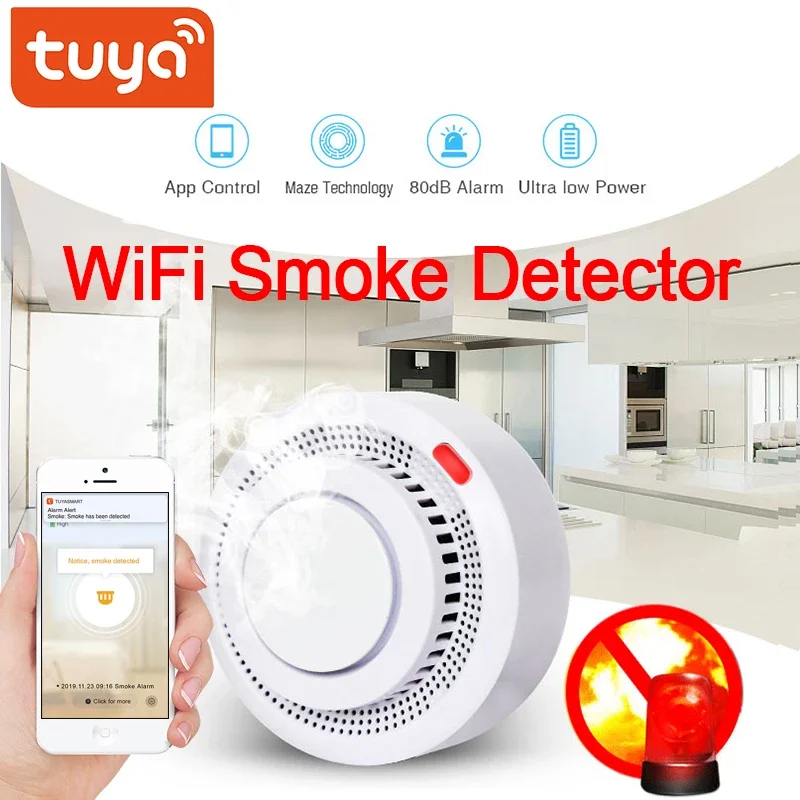 Tuya wifi Rauchmelder Räucherei Kombination Feuer Alarm Home Security System Feuerwehr WiFi Rauch Alarm Feuer Schutz