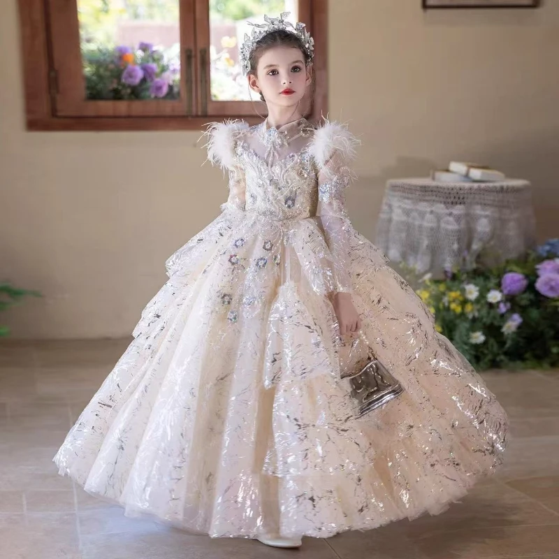 

Girls Princess Dress Gown Birthday Party Pageant Piano Recital Outfit Children Formal Celebration Elegant Flower Girl Wedding