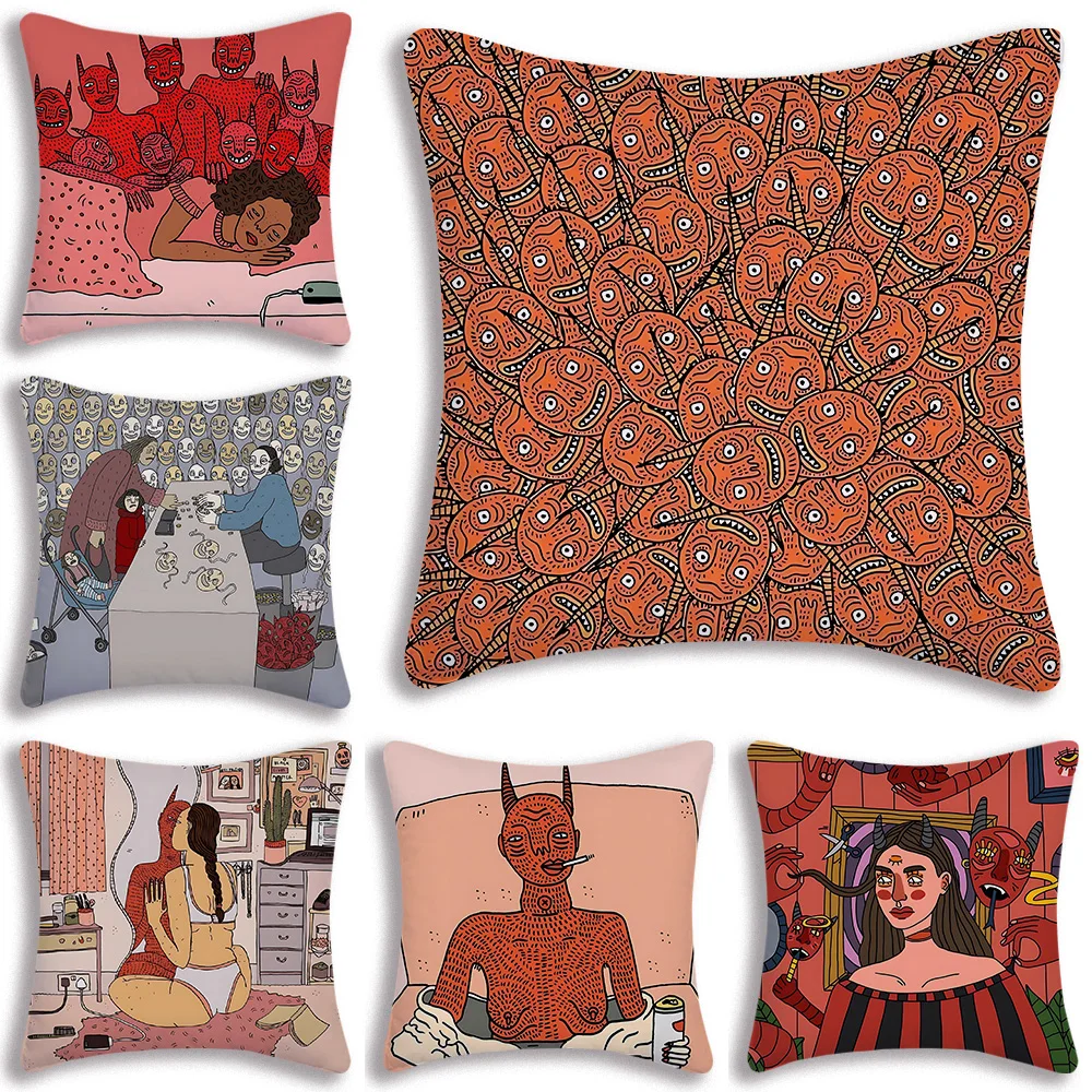 Polly Nor Art Pillow Covers Cartoon Sofa Decorative Home Double-sided Printing Short Plush Cute Cushion Cover