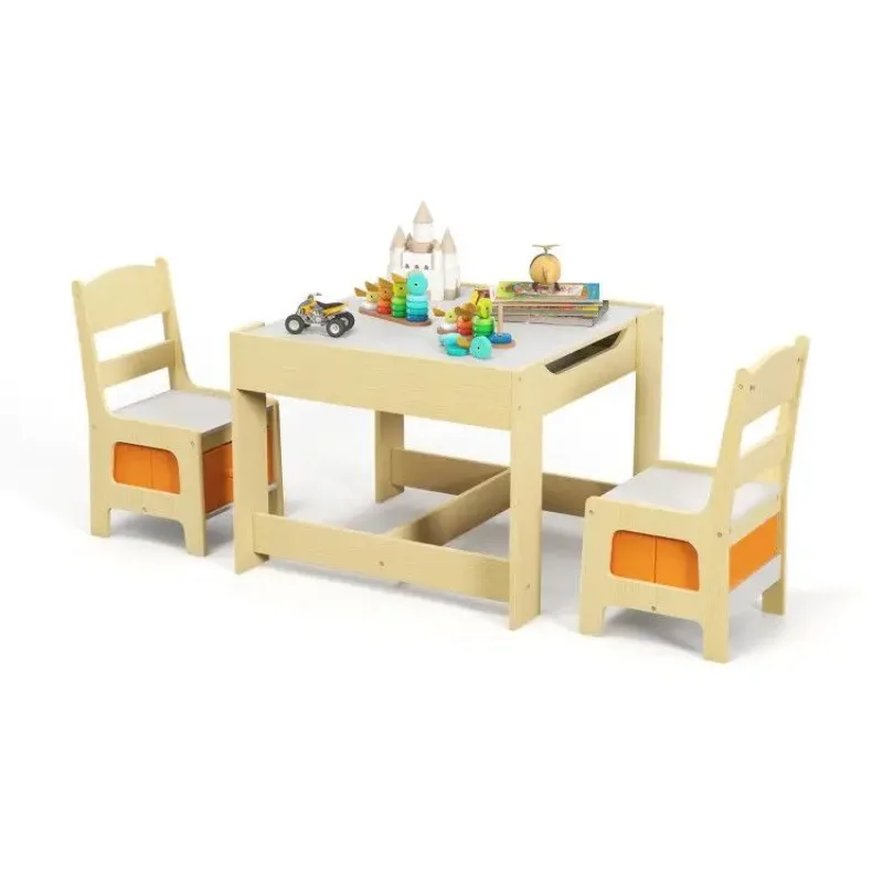 

Kids Table Chairs Set With Storage Boxes Blackboard Whiteboard Drawing