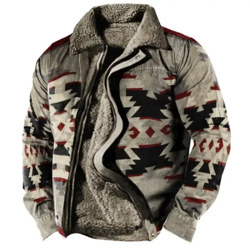 Winter Men's Thickened Side Seam Pocket Casual Printed Zipper Loose Youth Jacket