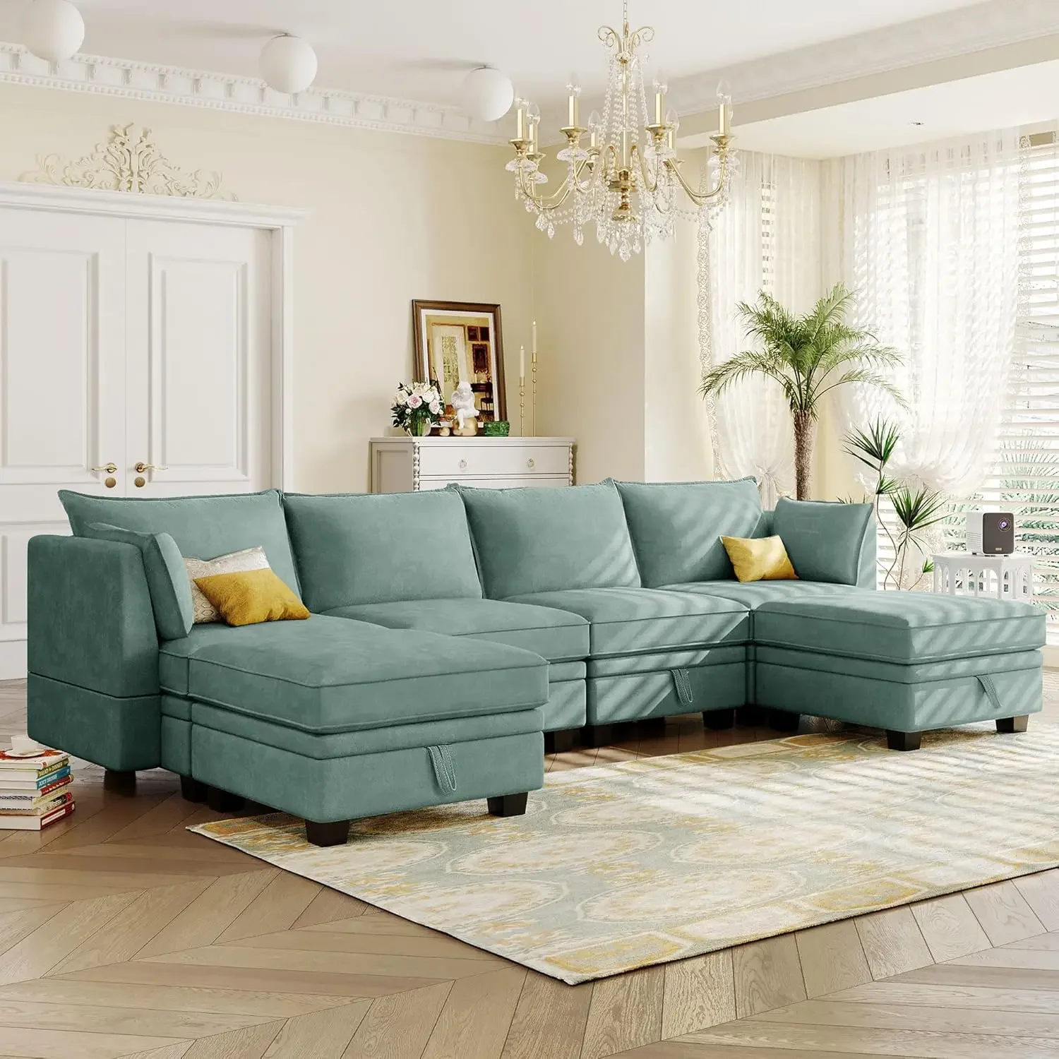 Sectional Sofa Set, Modern Large U-Shape Modular Sectional Sofa, Convertible Sofa Bed with Reversible Chaise