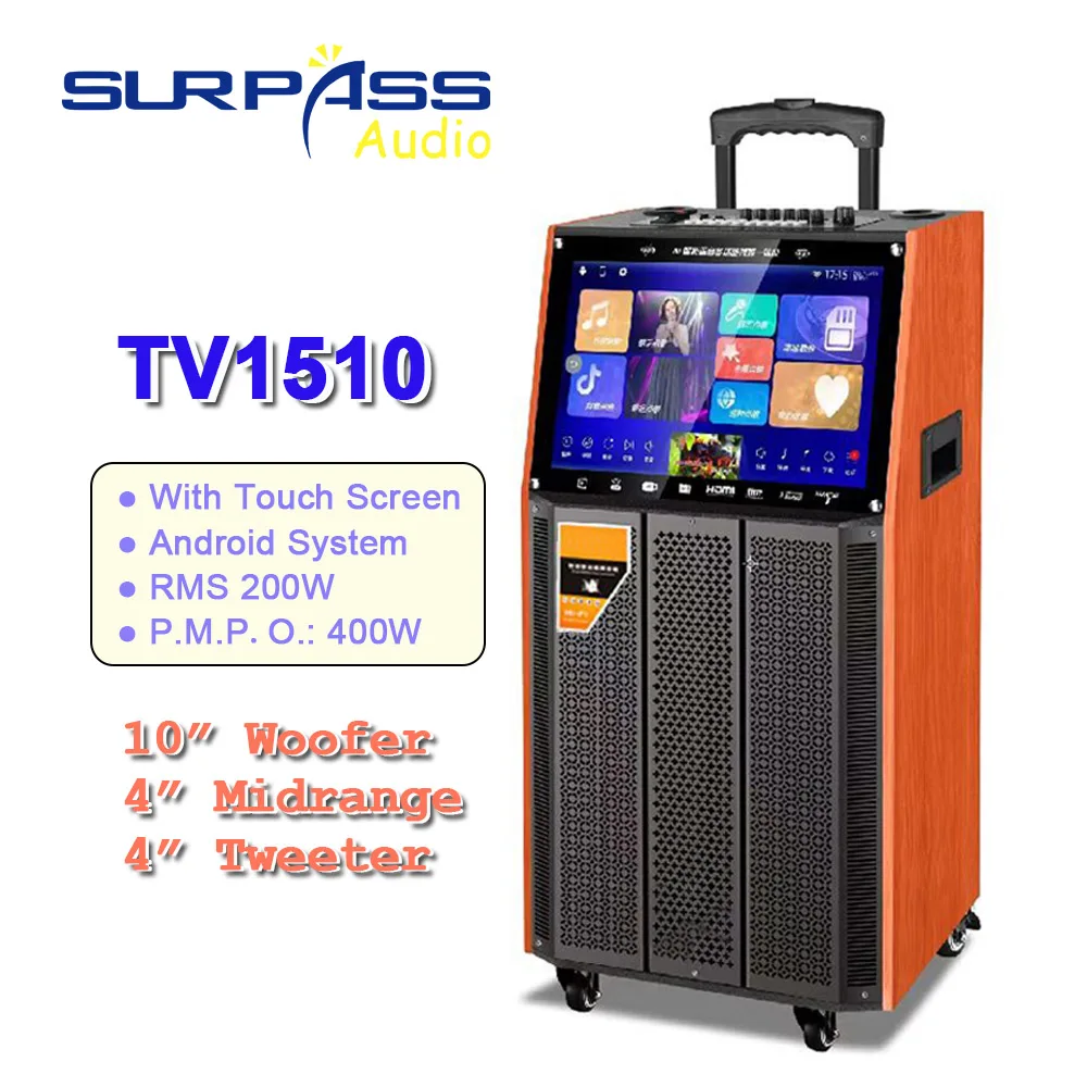 

Portable High Quality System 10Inch Woofer Trolley Karaoke Speaker Outdoor Speaker 15 inch Touch Screen Bluetooth Android Sytem