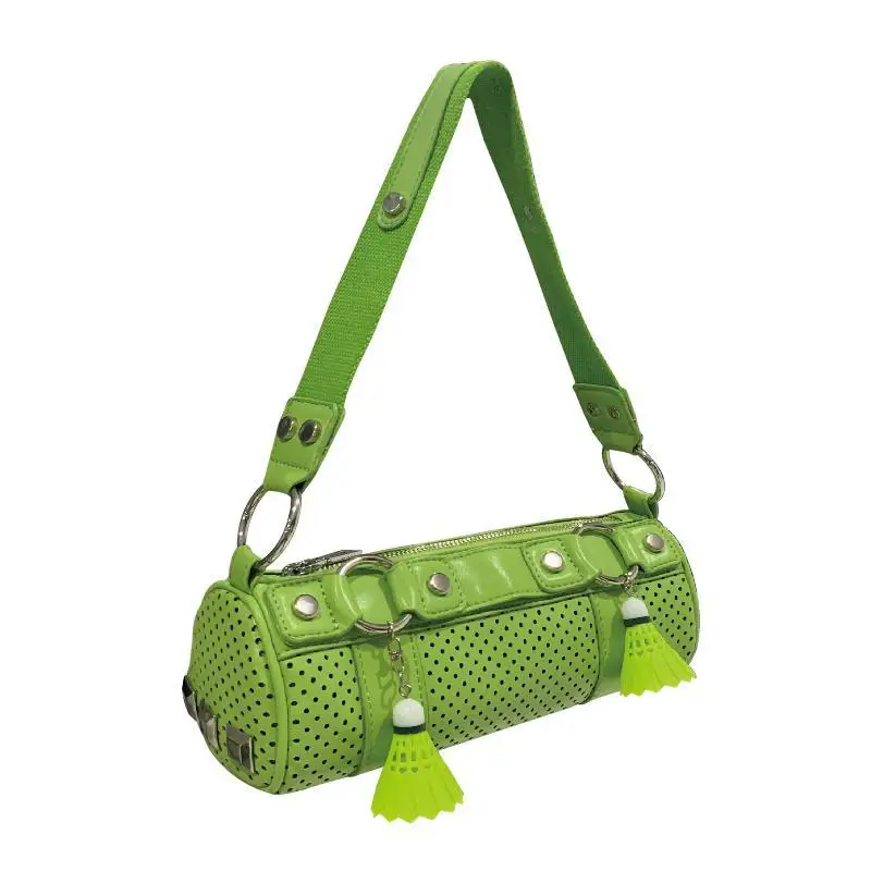 Retro Original Cylindrical Single Shoulder Women Bag Personalized Badminton Metal Rivet Decoration Sports Handbag For Women Tide