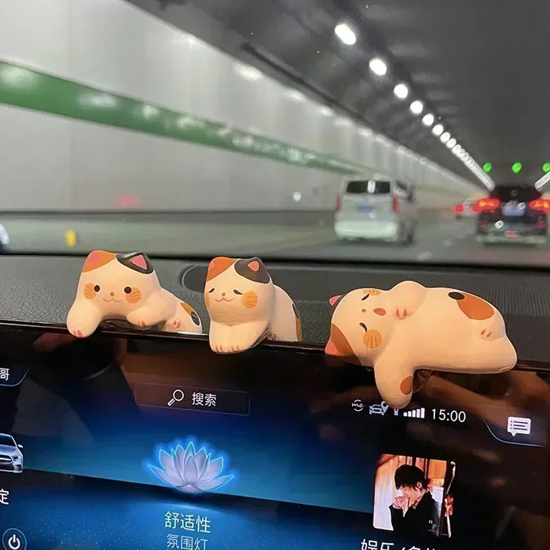 3pcs/set Computer Screen Monitor Small Ornaments Desktop Doll Cat Rabbit Frog Car Home Decoration Lucky Cat Figurine Home Decor