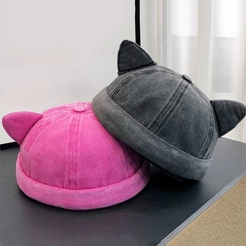 2026 New Solid Color Guapi Hat Cat Ears Landlord Hat Outdoor HipHop Skateboarding Hat Daily Decorative Hat Unisex Borderless Hat